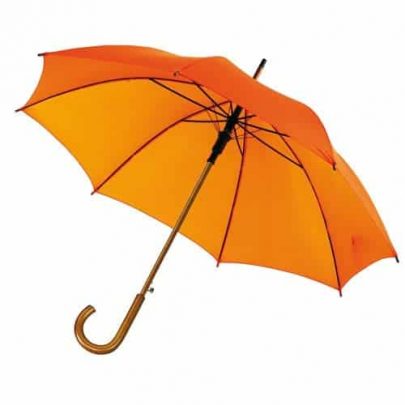 orange paraply træhåndtag