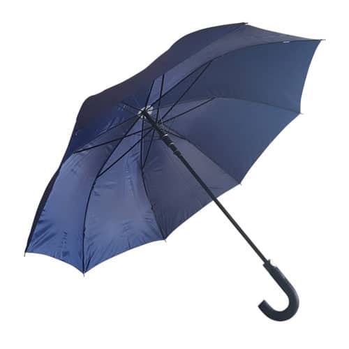 Se Stor blå paraply diameter 119 cm sort buet skaft - Luna hos Paraplybutik.dk