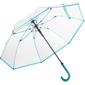 transparent og petrol farvede paraplyer