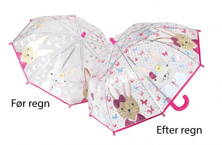 Gennemsigtig børneparaply skifter farve ved regn