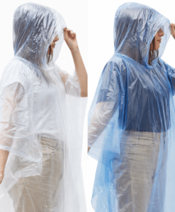 Engangs poncho i blå – praktisk regnslag i onesize klar til pludselige regnskyl