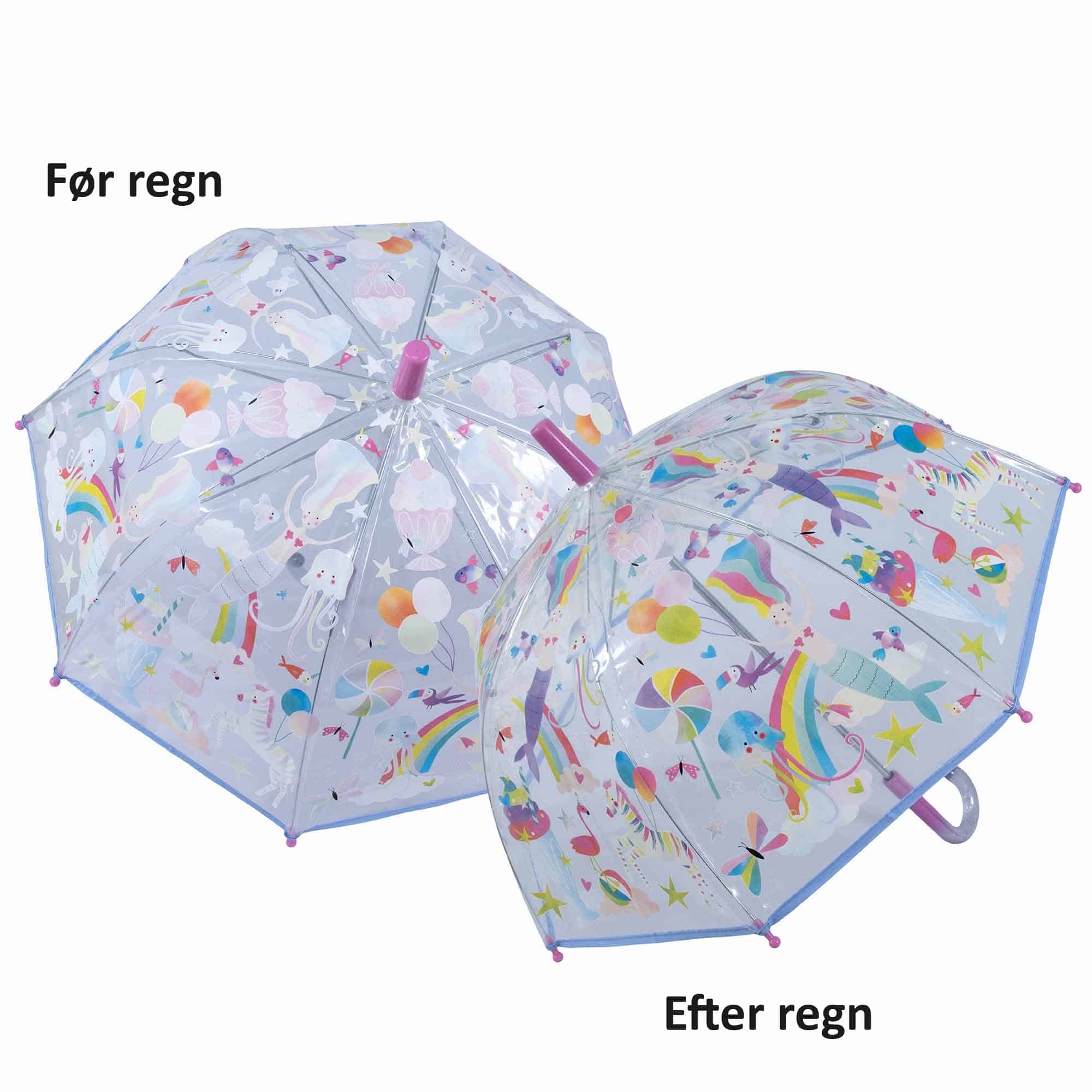 Billede af Gennemsigtig børneparaply skifter farve ved regn