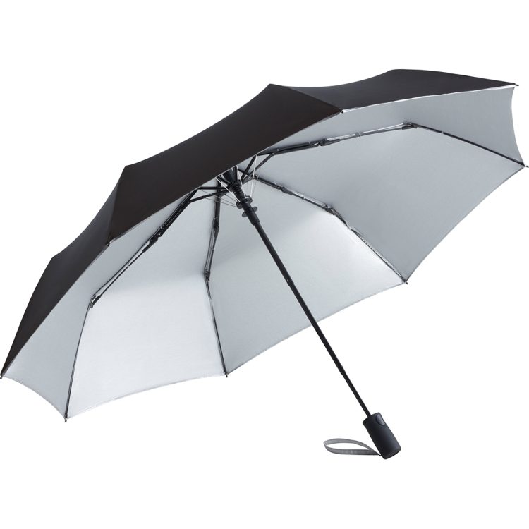 Design paraply sort og sølv farvet skærm