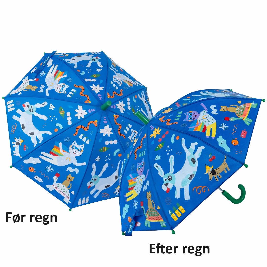 Paraply til børn blå ved regn skifter den farve billig fragt